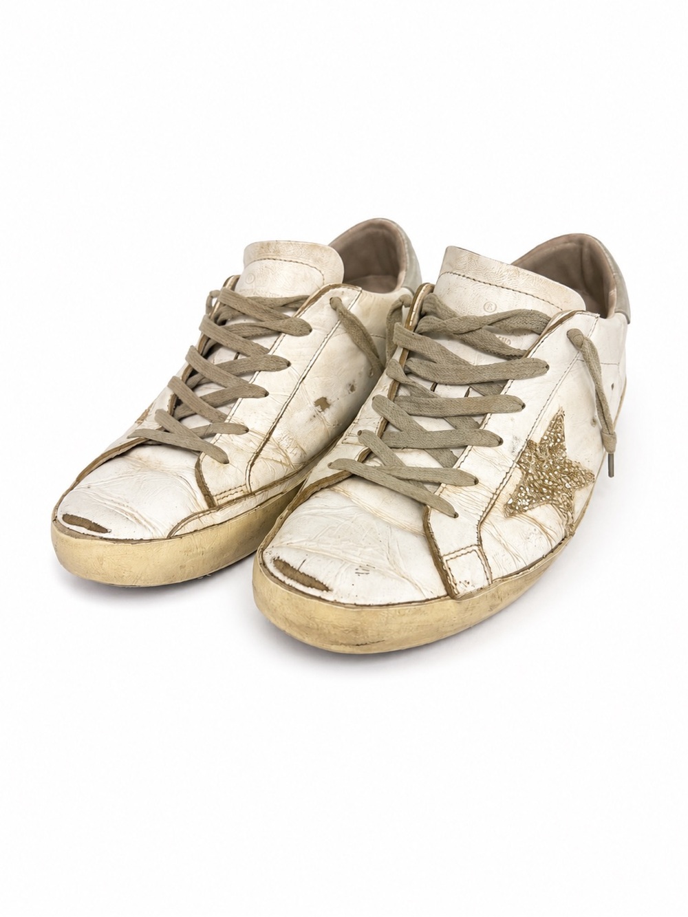 Golden Goose Super-Star White Leather Sneakers Gold Glitter Star EU 40 / US 9.5